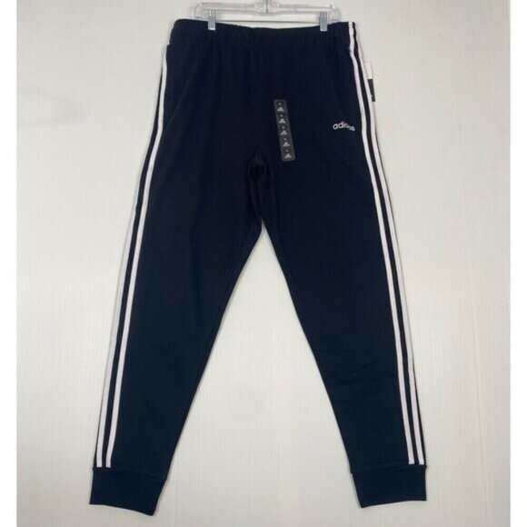 adidas Mens Essentials 3-stripes Fleece Jogger Pant Black White Size XL New - Picture 1 of 16